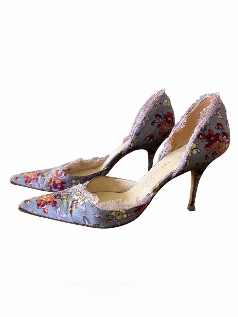 ALEXANDRA NEEL Satin Floral Print D' Orsay Heels
